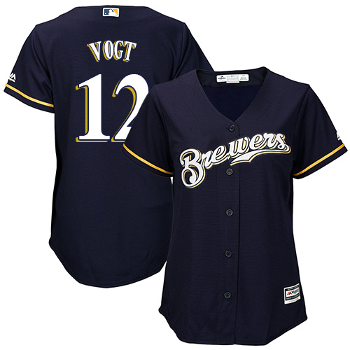 Brewers #12 Stephen Vogt Navy Blue Alternate Women's Stitched MLB Jersey - Click Image to Close